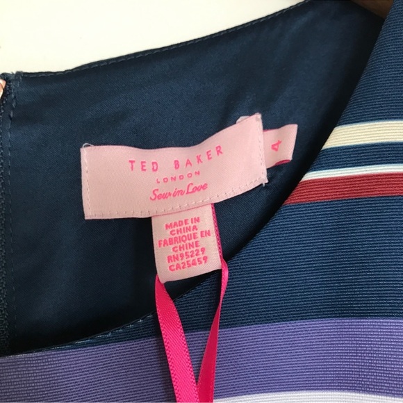 Ted Baker London White and Blue Flutter Sleeve Mini Dress size 4 TB, USA= 8-10. - Picture 6 of 7